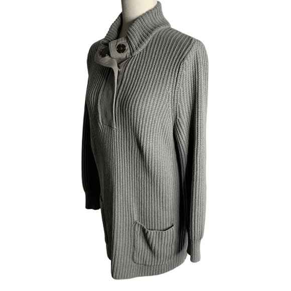 Soft Surroundings Highland Sweater M Grey Snaps Pockets Chunky Rib Knit Tunic - Picture 3 of 6